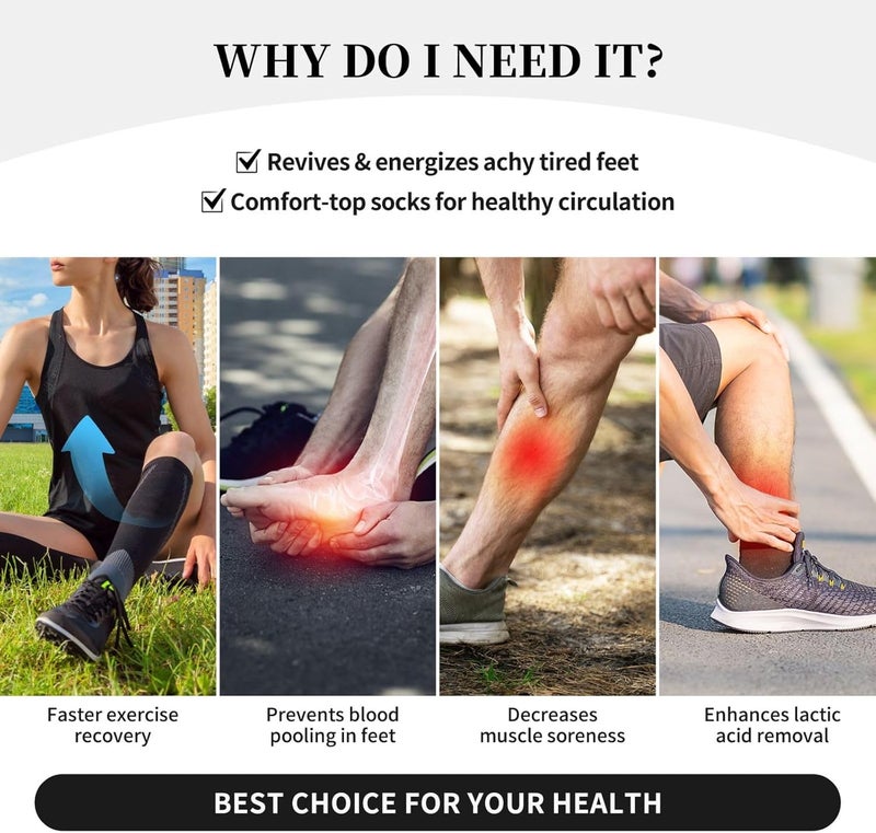 bassyil Compression Socks for Women & Men Circulation 15-20 mmHg Knee High Best Support for Nurses Travel Running Athletic - Image 3